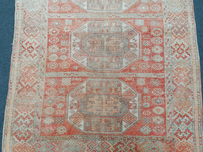 9'x4'4 soft vintage oushak turkish  rug, anatolian old vintage runner rug