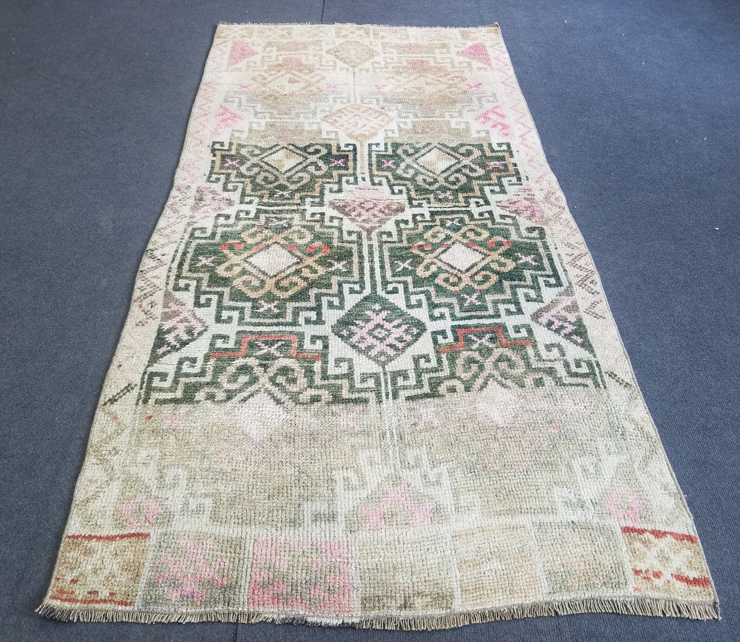 3.4 x 6.8 Vintage wool rug, oushak rug, unique handmade rug kitchen rug bohemian rug traditional rug