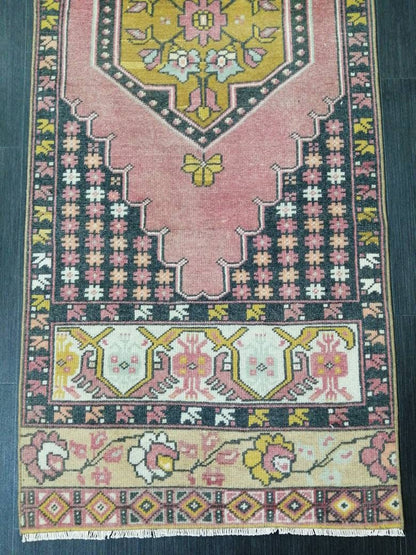Pink Oriental Runner 2.4 x 8.7 Runner Hand Made TURKISH Runner Vintage Runner Muted Vintage Persian Muted Runner Rug Excellent Condition Rug