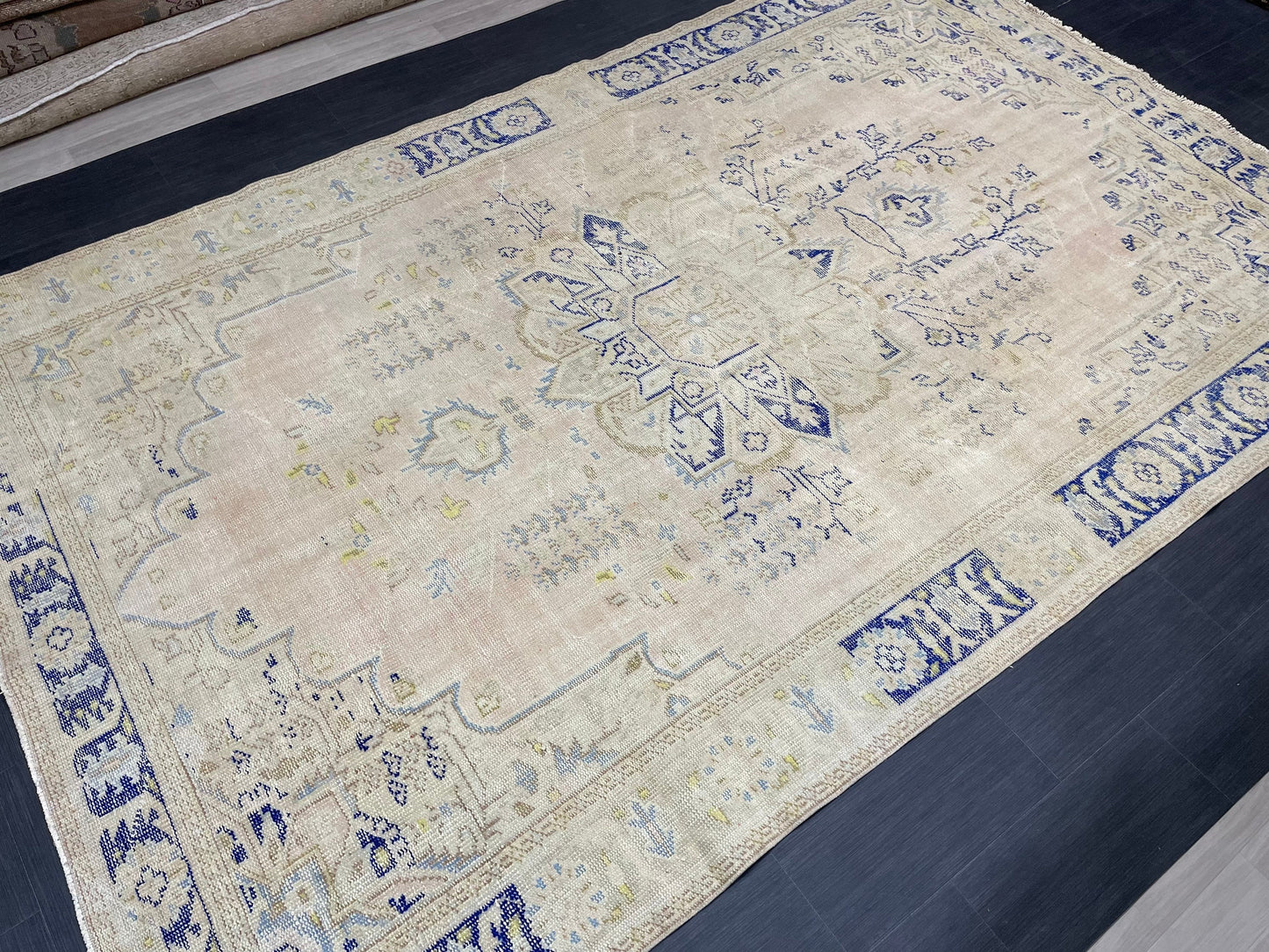 Large Distressed RUG 7x11 Muted TURKISH Antique Rug Vintage Persian Rug Vintage Rug Wool Oushak Rug HandMade Rug Hand Knotted Rug