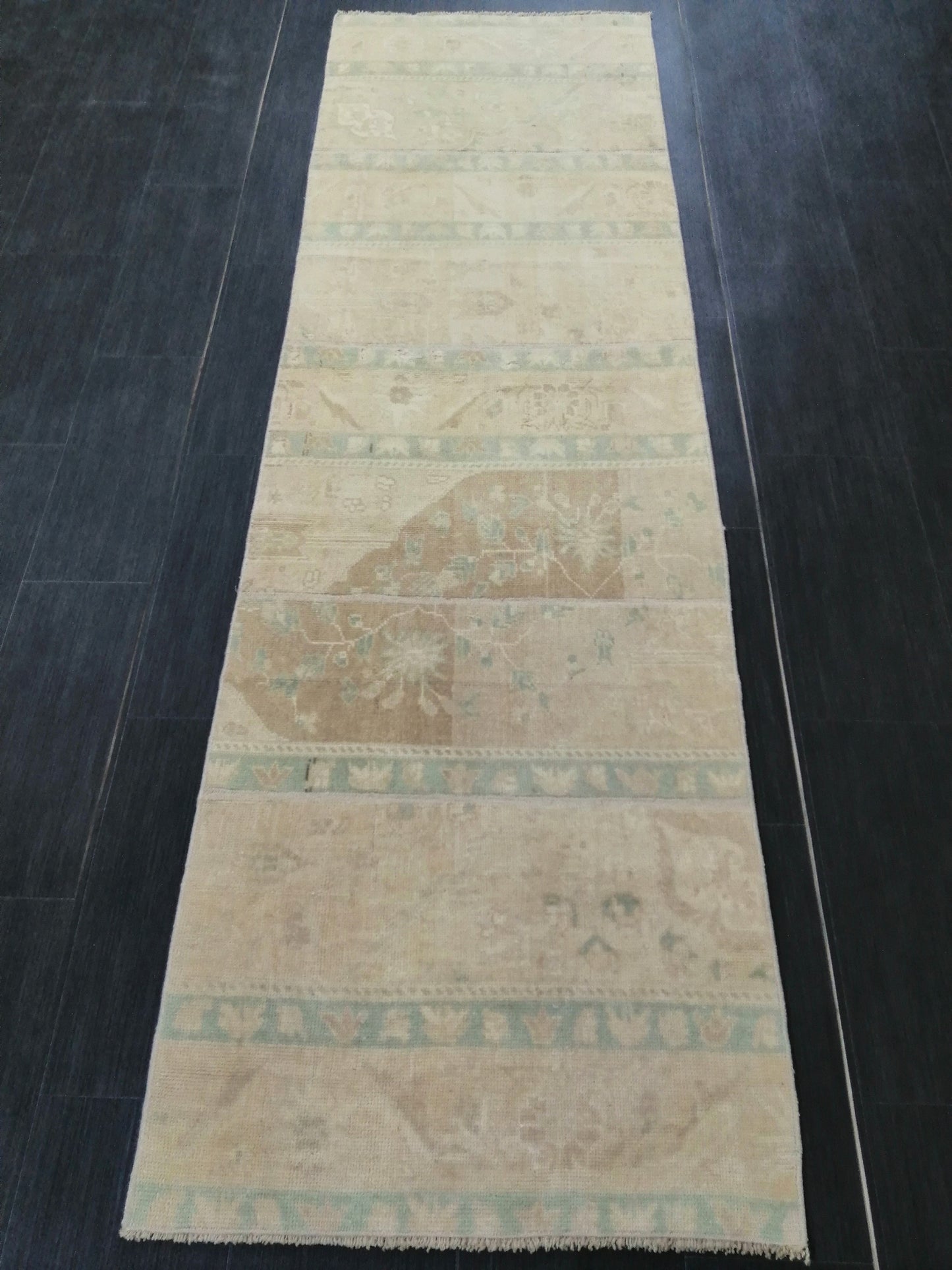 Muted Oushak Runner Rug 8.3 x 2.4 Vintage Runner Rug Patchwork Runner Rug Kitchen Runner Rug Wool Runner Rug Wool Oushak Rug