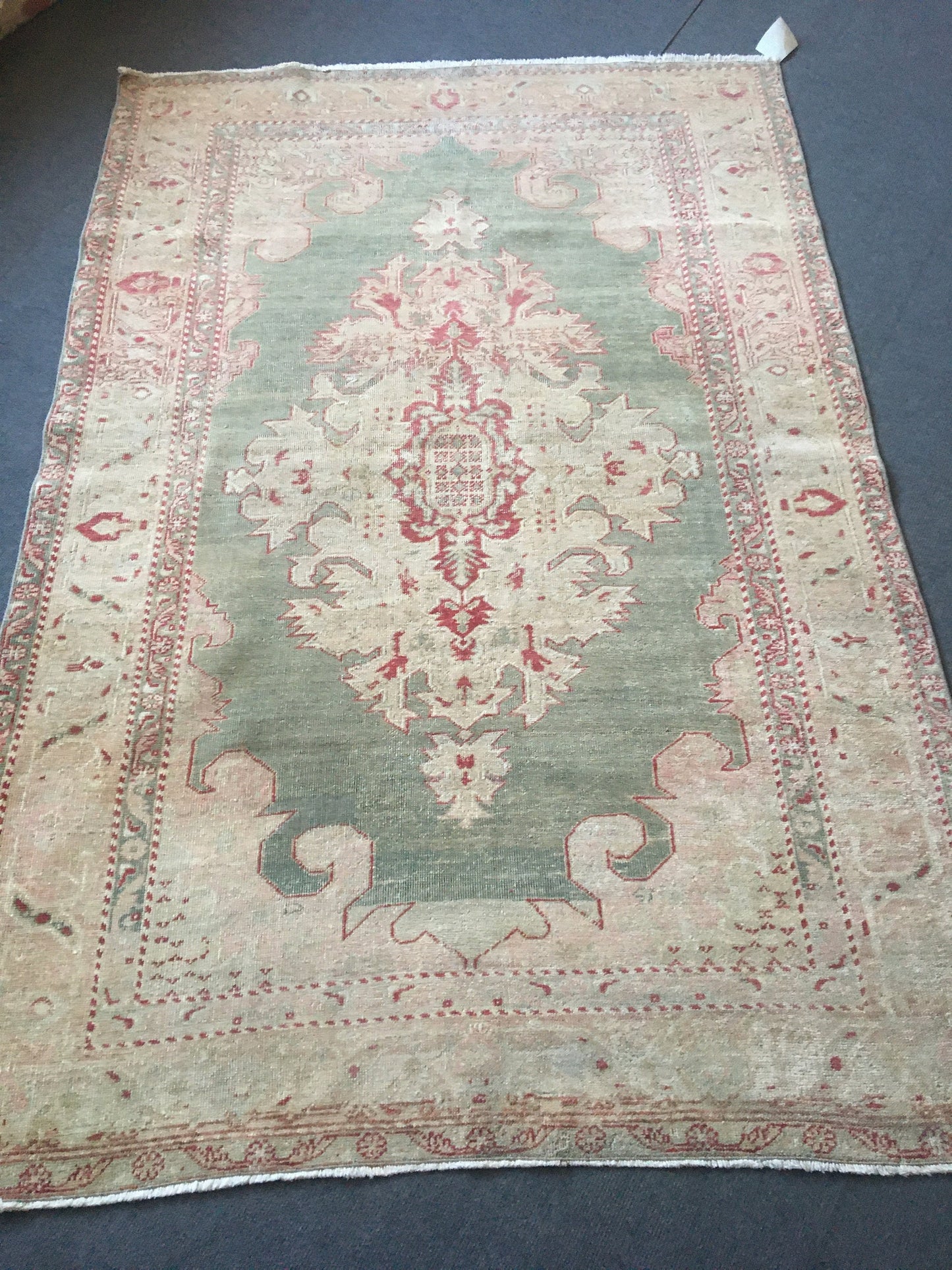 4x6 feet turkish green rug, vintage wool bedroom large rug, oushak handmade kitchen red rug, faded bohemian bathroom rug, persian design rug