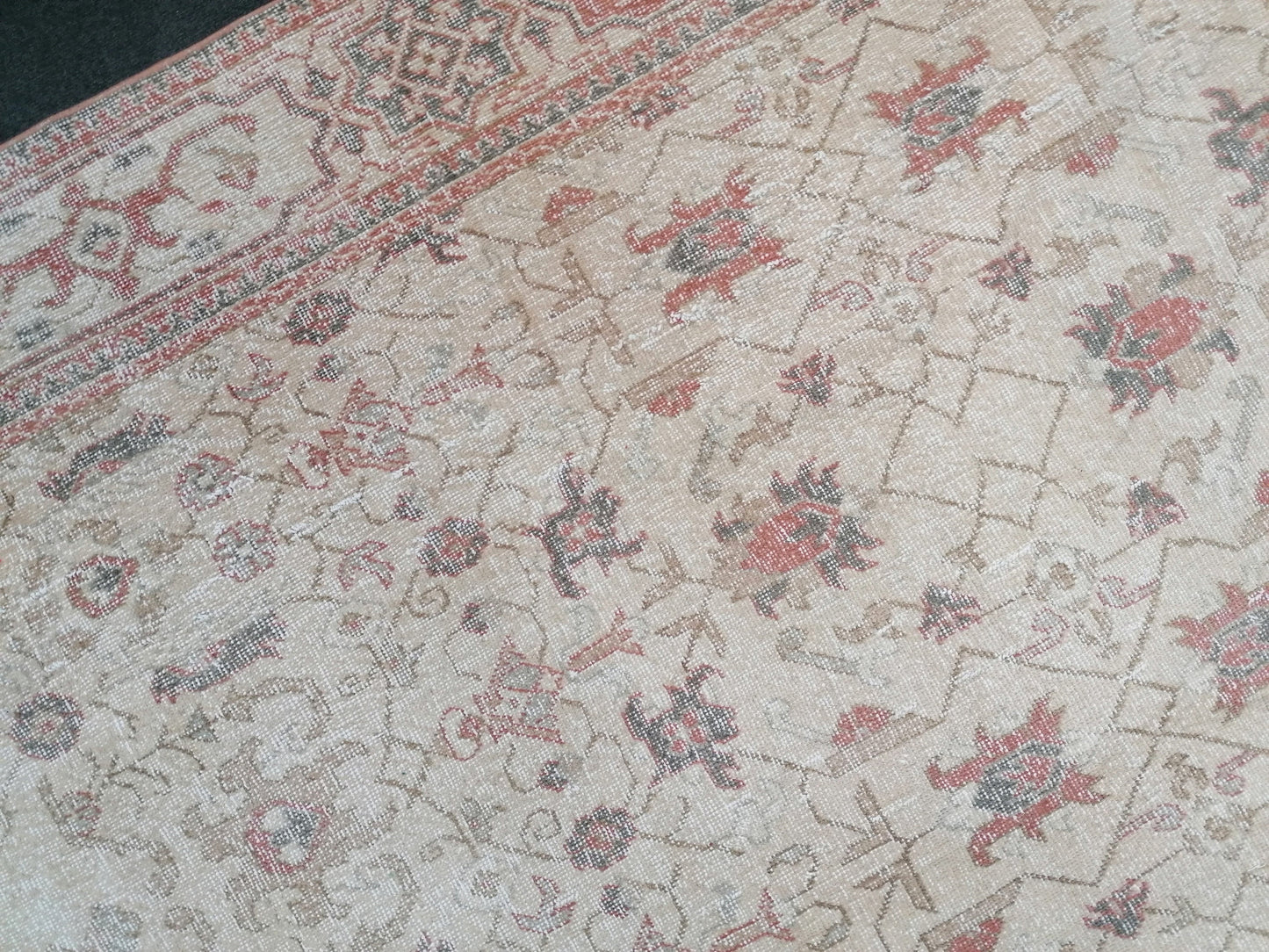 Vintage rug 6'10x10'4 large turkish rug, pastel vintage turkish rug, oushak hand made wool rug, large living room rug, bohemian rug