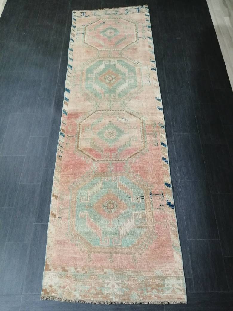 Oriental Runner Rug Muted Turkish Runner Rug 3.4 x 11.6 Vintage Runner Rug Hallway Runner Rug Muted Runner Rug Wool Runner Rug