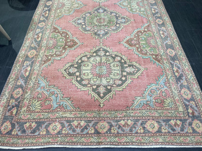 Vintage Runner rug, Persian 5 x 12.6  Runner RUG, TURKISH Runner, Pink Runner Rug, Turkish Oushak Rug, Wool Runner Rugs, Handmade Runner