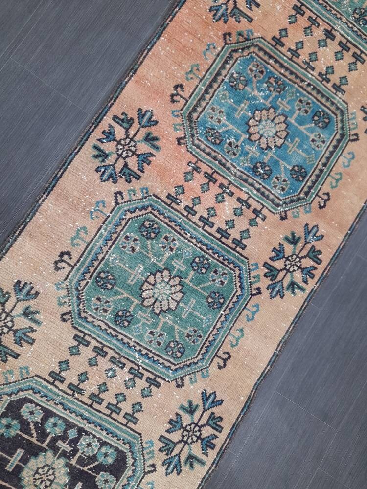 2.9 x 11.8 wool Oushak Runner Rug Turkish Runner Rug Vintage Runner Rug 3x12 Hallway Runner Rug Kitchen Runner Rug Handmade Wool Runner Rug