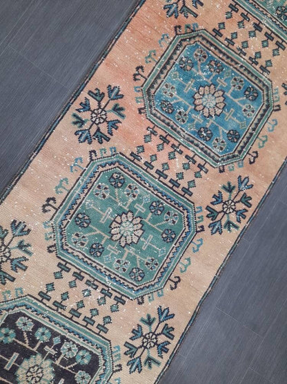 2.9 x 11.8 wool Oushak Runner Rug Turkish Runner Rug Vintage Runner Rug 3x12 Hallway Runner Rug Kitchen Runner Rug Handmade Wool Runner Rug