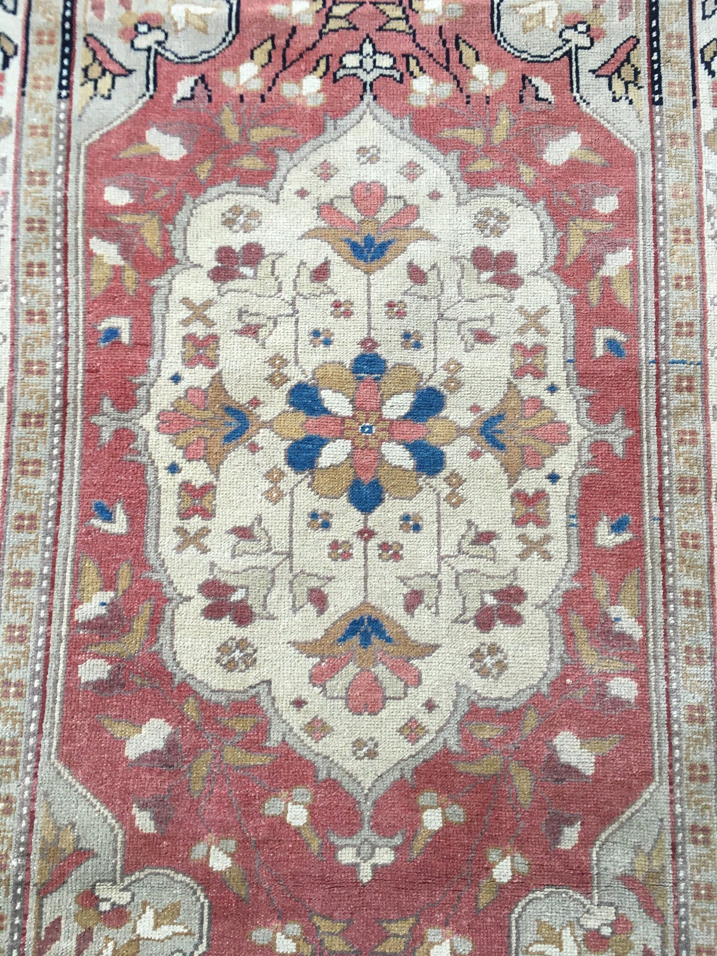 3.5x6 feet red faded turkish floral rug, handmade vintage brown bedroom floor wide rug, oushak bathroom area rug, entryway middle wool rugs