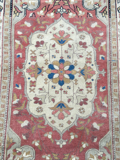 3.5x6 feet red faded turkish floral rug, handmade vintage brown bedroom floor wide rug, oushak bathroom area rug, entryway middle wool rugs
