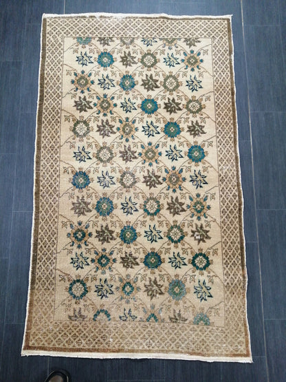 5.9 x 3.3 Floral OUSHAK RUG TURKISH Oushak Rug Vintage Oushak Runner Rug Vintage Runner Rug Wool Oushak Rug Hand Made Rugs Vintage  Rug