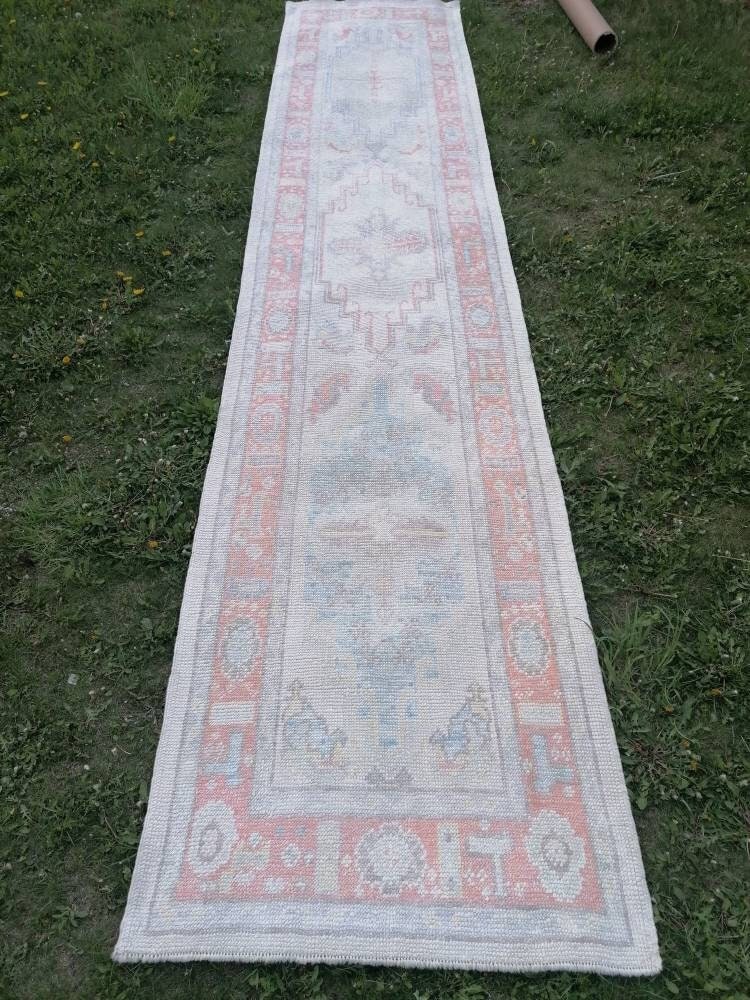 2'10x13'4 oushak wool runner, turkish oushak new produced handmade rug, muted hallway runner rug