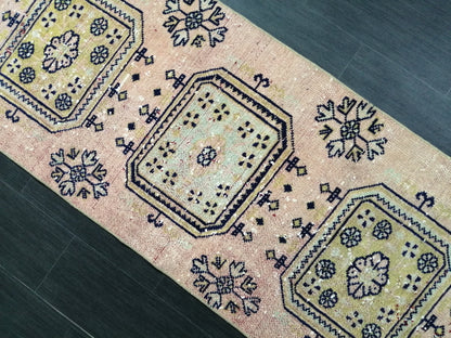 Distressed Turkish Runner Rug 10.3 X 2.4 Vintage Runner Rug Hallway Runner Rug Kitchen Runner Rug Wool Runner Rug Wool Oushak Rug