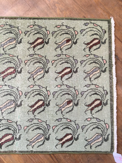 3x5 feet handmade floral mini runner rug, turkish kitchen floor wide rug, grey bathroom area rug, entryway large muted color rug, bohem rugs