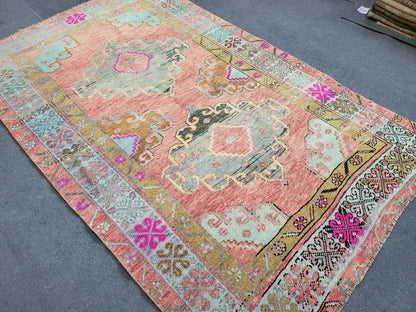 OUSHAK Rug, 3.8 x 6 TURKISH Oushak Rug Vintage Hand Knotted Rug Vintage Rug, Wool ANTIQUE Rug Handmade Rug, Vintageturkish_rug