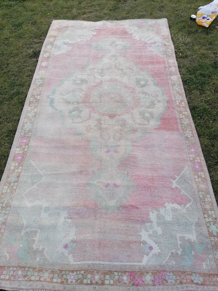 Vintage oushak rug 5'2x10'4 pastel turkish handmade rug, living room rug