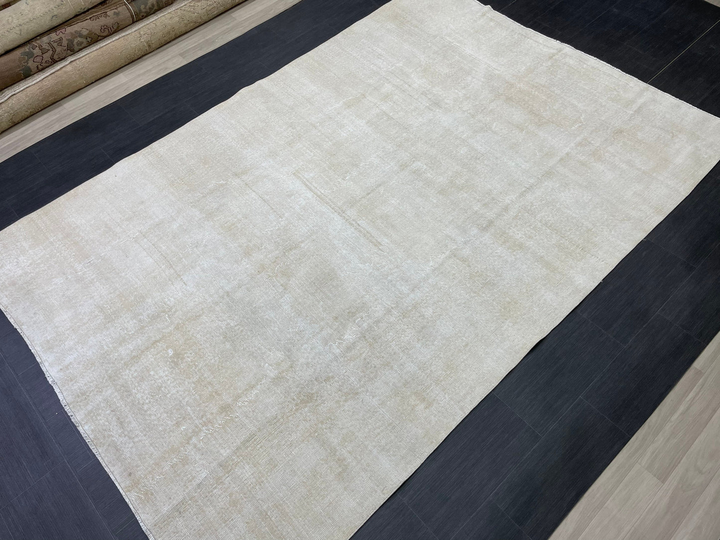 Neutral RUG TURKISH Rug 6.7 x 10 Vintage Rug Natural Wool Oushak Rug Handmade Persian Rugs Vintage Plain Rug Neutral Oriental rug