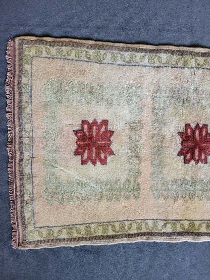 Handmade Muted Rug, Hand Knotted 2.3 x 4.2 Rug, Oushak Rug, Rustic Rug, Vanity Rug, Turkish Rug, Farmhouse Rug, Vintage Rug, Wool rug
