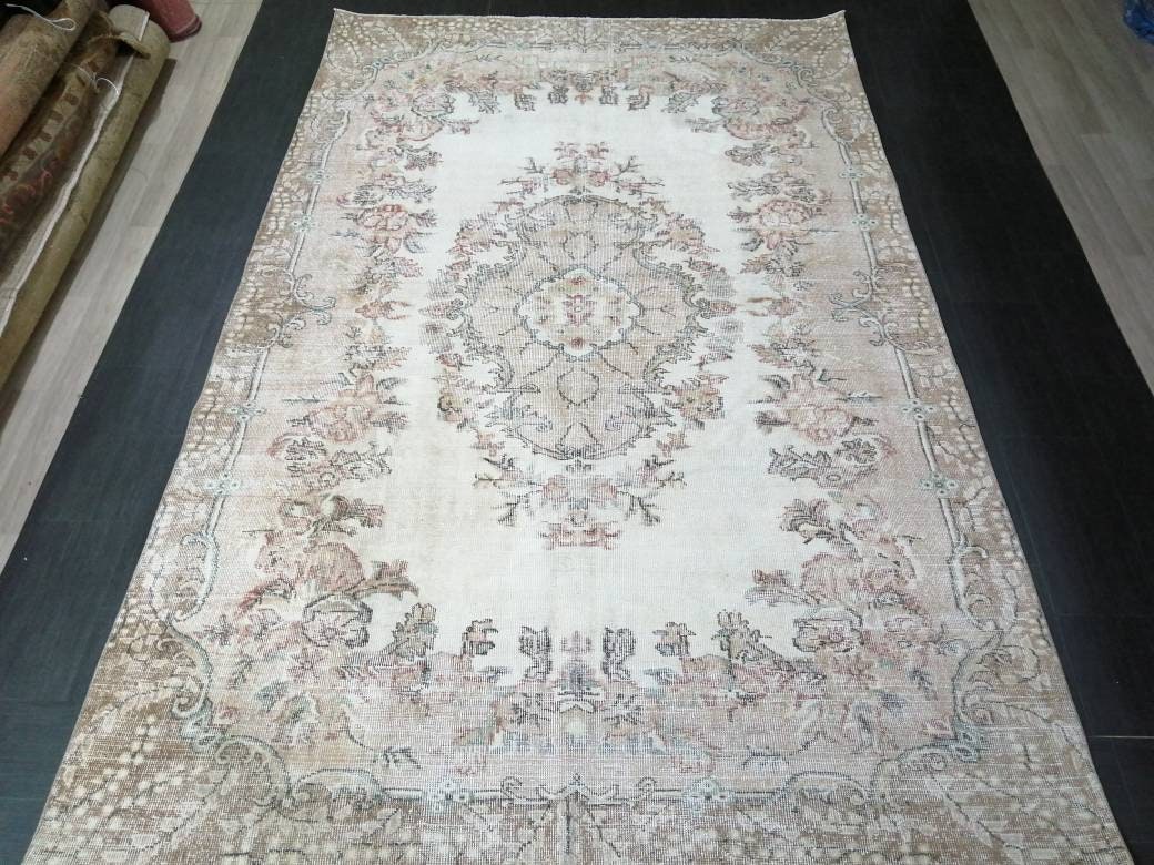 Floral Muted OUSHAK RUG 10.3 x 6.6 TURKISH Rug Oriental Vintage Wool Rug Muted Hand Made Rugs Vintage Turkish Rug