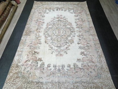 Floral Muted OUSHAK RUG 10.3 x 6.6 TURKISH Rug Oriental Vintage Wool Rug Muted Hand Made Rugs Vintage Turkish Rug