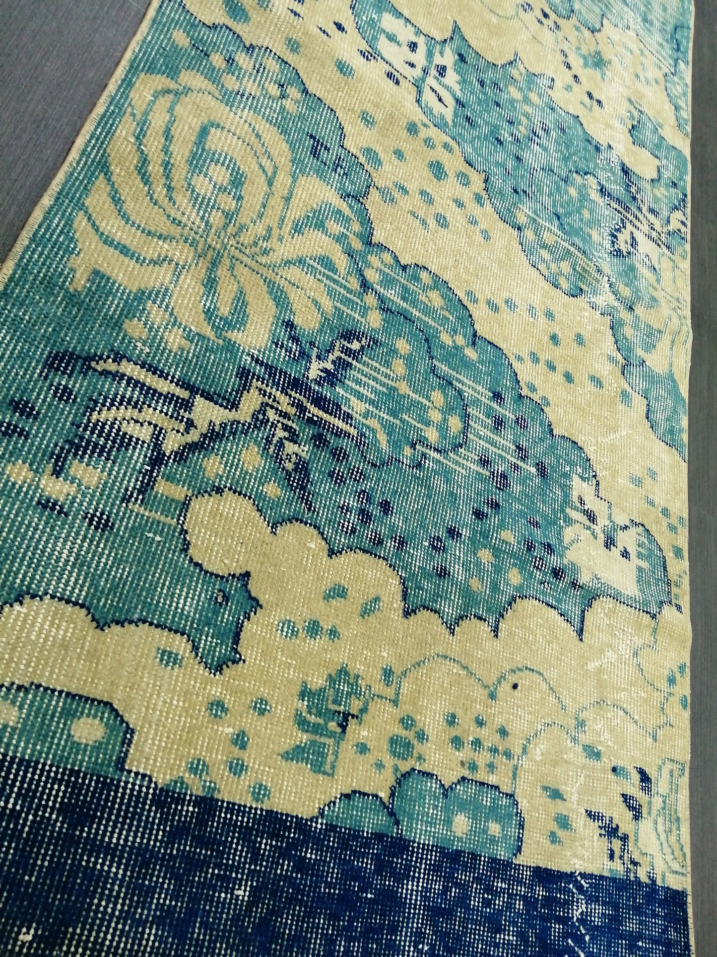 Oushak Runner Rug 10.5 X 2.5  Turkish Runner Rug Vintage Runner Rug  Beige and Blue Hallway Runner Rug Kitchen Runner Rug vinatgeturkish_rug