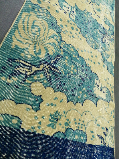 Oushak Runner Rug 10.5 X 2.5  Turkish Runner Rug Vintage Runner Rug  Beige and Blue Hallway Runner Rug Kitchen Runner Rug vinatgeturkish_rug