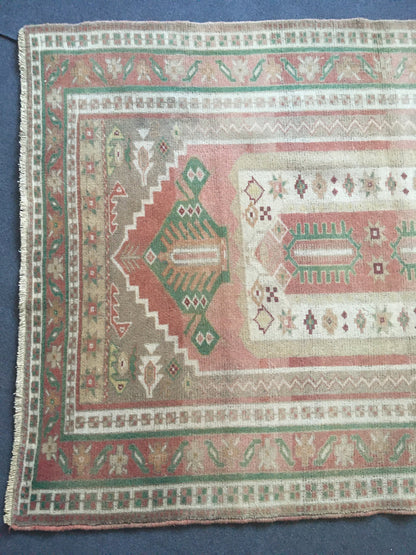 4x6 feet handmade muted natural kitchen floor rug, turkish wool bedroom area rug, vintage bathroom large rug, wide entryway rug, hallway rug