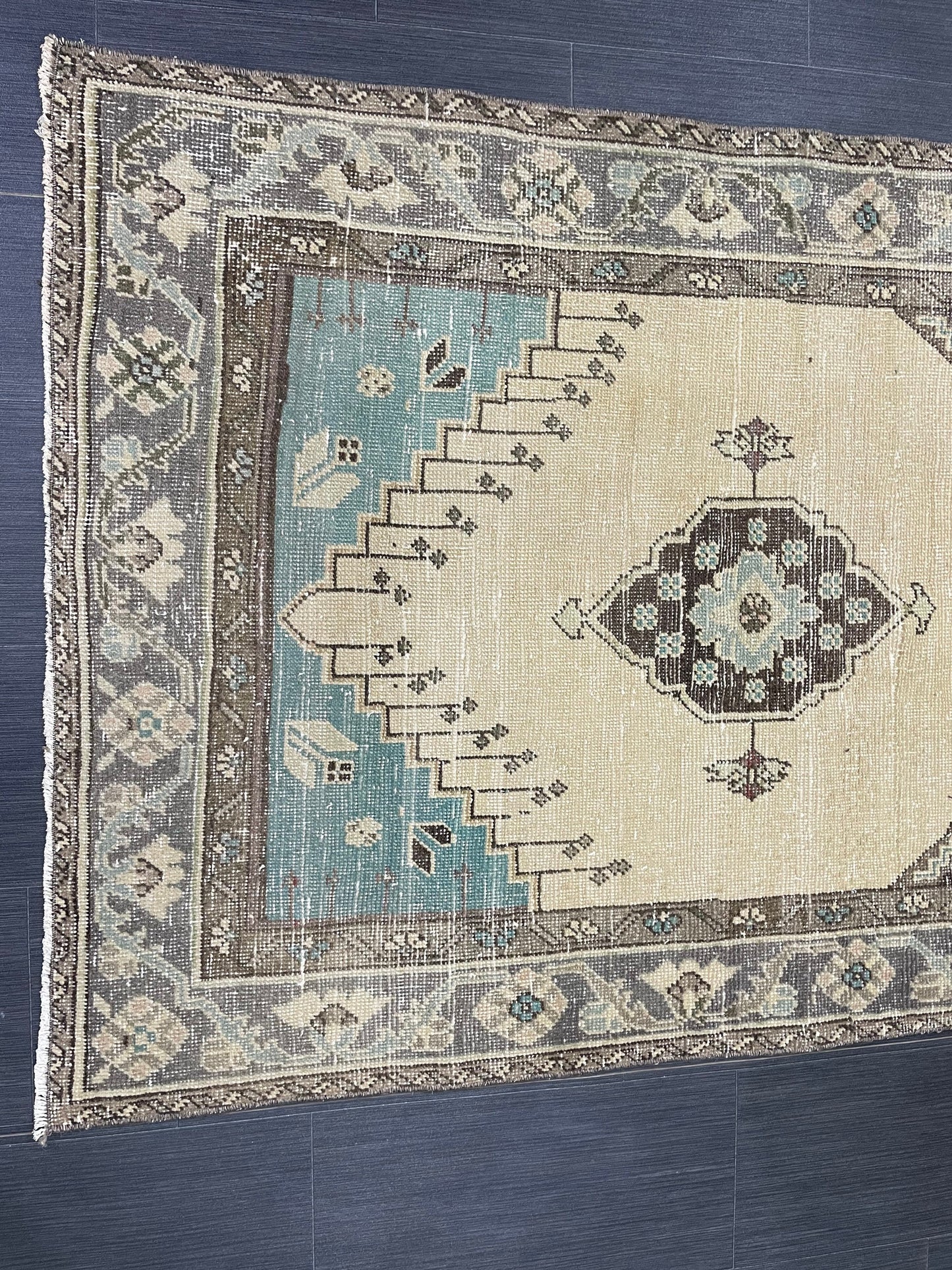 Handmade Turkish 3.5 x 6.2 Rug Handmade Rug Turkish Rug Hand Knotted Rug Muted Oushak Rug, Farmhouse Rug, Vintage Rug, Wool rug