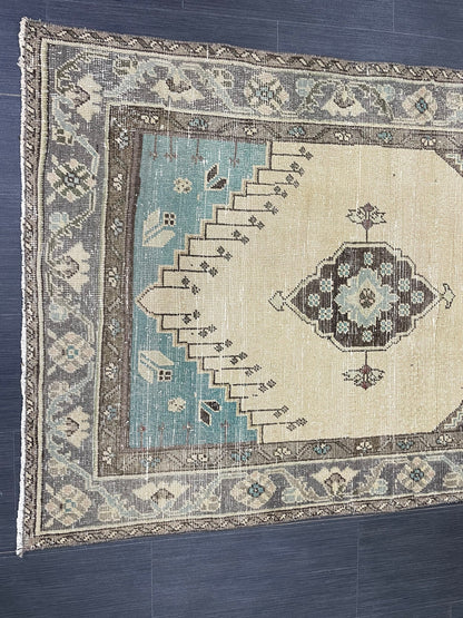 Handmade Turkish 3.5 x 6.2 Rug Handmade Rug Turkish Rug Hand Knotted Rug Muted Oushak Rug, Farmhouse Rug, Vintage Rug, Wool rug
