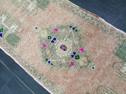 Turkish Rug Mini Rug Bathrooms Rug Vanity Rug Powder Room Rug Oushak Rug Persian Handmade Rug Oriental Vintage Rug