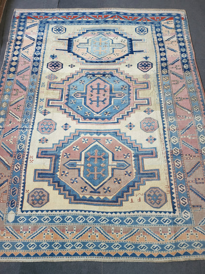 Antique RUG, Turkish Oushak 8.7 x 9.4 Rug, One Of A Kind Rug, Vintage Persian Rug, Blue Vintage Rug, Fine Wool Unique Rug, Rear Turkish Rug,