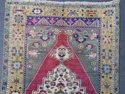 9'x5' vintage turkish rug, oushak bohemian rug,unique hand made bohemian