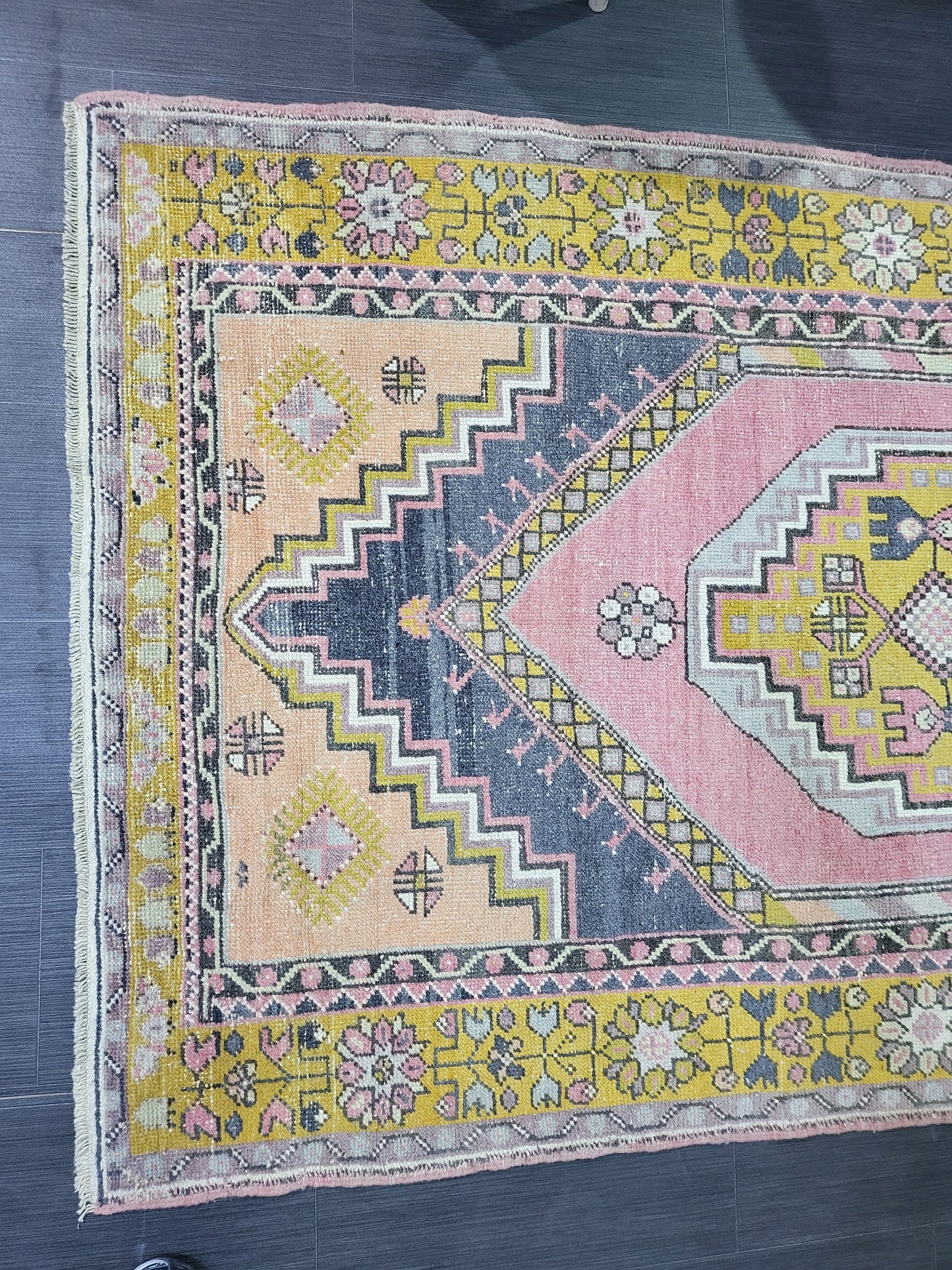 Vintage Rug,  TURKISH 4.2 x 7.4 HANDMADE Rug, Vintage Turkish Rug, Oushak Rug, Turkish Oushak Rug, Vintage Handknotted Rug, Wool Rug