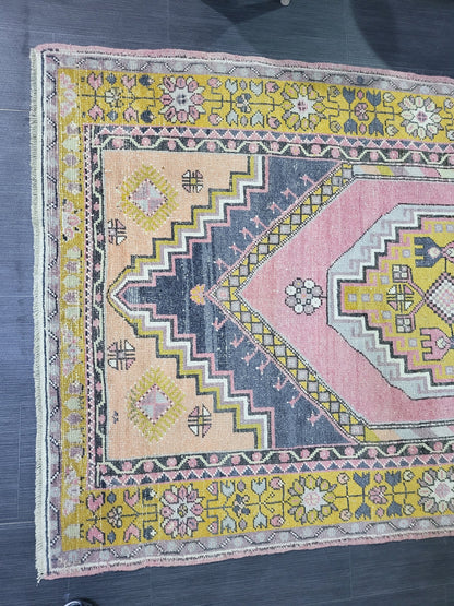 Vintage Rug,  TURKISH 4.2 x 7.4 HANDMADE Rug, Vintage Turkish Rug, Oushak Rug, Turkish Oushak Rug, Vintage Handknotted Rug, Wool Rug
