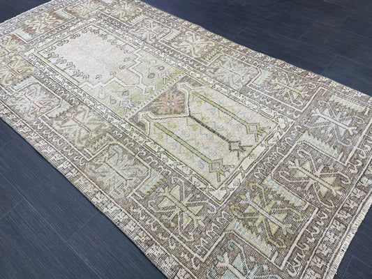 Vintage Turkish  Rug Muted Vintage 3.5 x 6.6 Rug Oushak Rug, Earth tone Colors Rug, Pastel Colors Rug, Faded Vintage rug