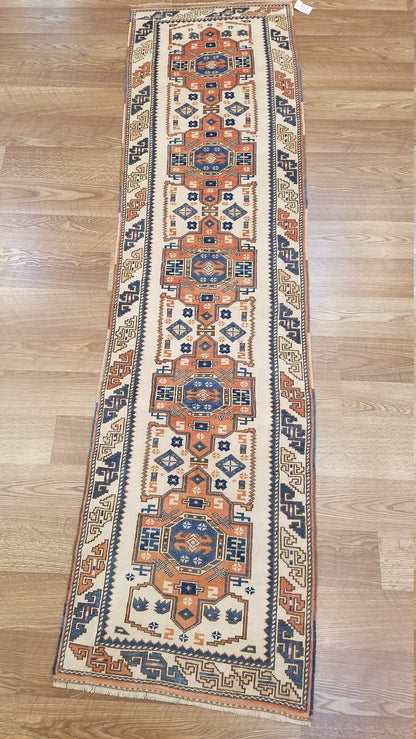 Hallway wool runner rug, handmade runner rug 2'2x8'6 blue bohemian rug, vintage oushak runner, turkish runner rug