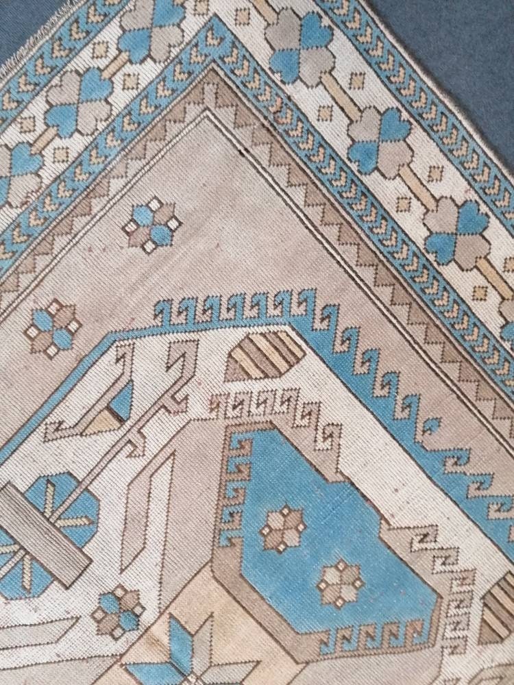 7x10'8 large area oushak rug, living room hand made rugs vintage blue turkish wool rug