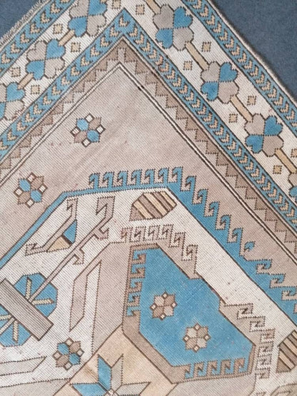 7x10'8 large area oushak rug, living room hand made rugs vintage blue turkish wool rug