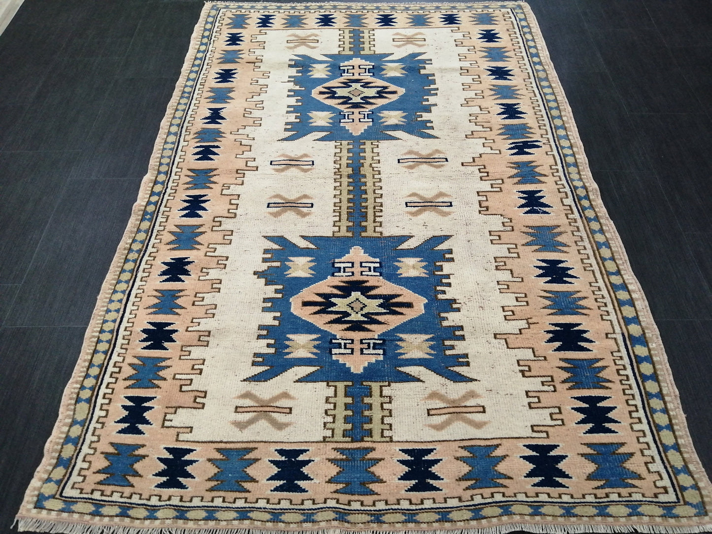 Oushak Runner Rug 6.2 x 4.1 Turkish Runner Rug Vintage Runner Rug Hallway Runner Rug Kitchen Runner Rug Blue Wool  Rug Wool Oushak Rug
