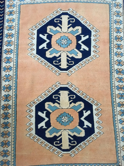 4x6 feet blue turkish bedroom middle rug, handmade orange kitchen floor large rug, vintage living room area rug, bohemian anatolian wool rug