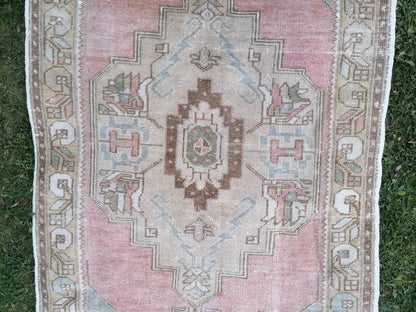 3'7x6'6 vintage pastel turkish rug, oushak vintage rug, kitchen rug,vintage anatolian bohemian rug,unique hand made bohemian