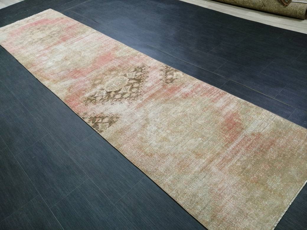 Distressed Antique Runner Rug 2.7 x 11.3  Vintage Runner Rug