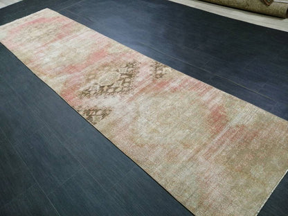 Distressed Antique Runner Rug 2.7 x 11.3  Vintage Runner Rug