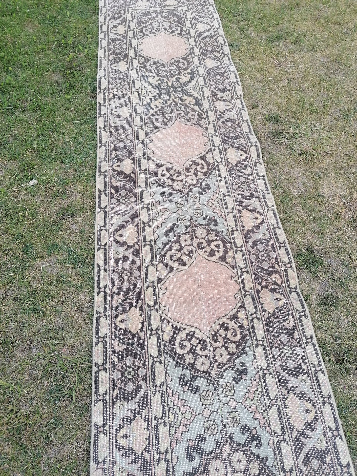 Turkish runner rug 2'3x13'3 vintage wool runner, packwork oushak runner rug, hallway hand made rug, kitchen runner rug,