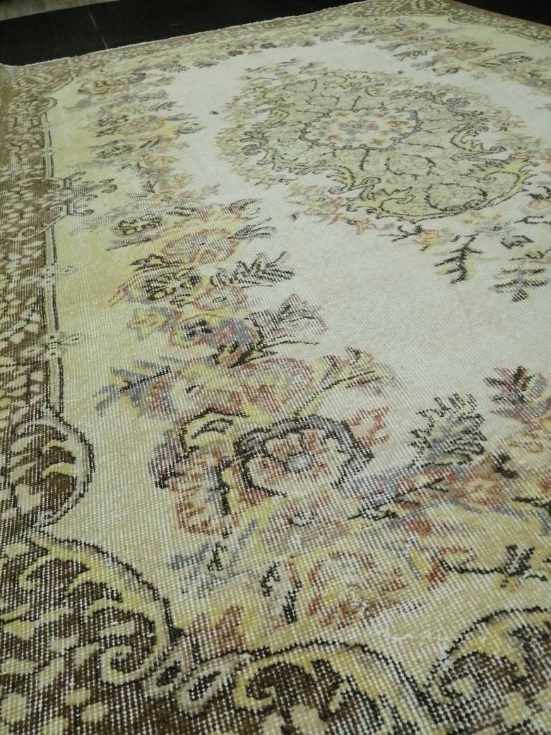 Vintage OUSHAK RUG 6.2 x 9.3 TURKISH Rug Vintage Oushak Runner Rug Vintage Persian Rug Wool Oriental Rug Hand Made Rugs Muted Oriental rug