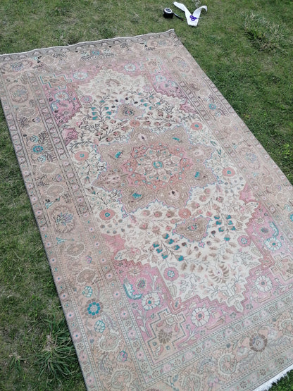 Oushak wool rug, vintage rug 4'7x7'6 kitchen rug, living room rug, handmade wool rugs