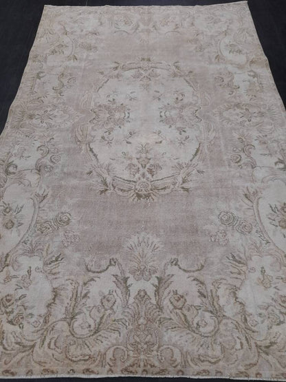 Muted Turkish muted Vintage Antique Rug Vintage Wool Muted Oriental Rug 6.3 x 9.8 Hand Made Rug Hand Knotted  Rug Neutral Wool on wool rug