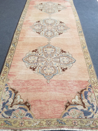3'5x9'4 oushak wool runner rug,turkish handmade rug, hallway runner rug, vintage runner rug, kitchen runner rug