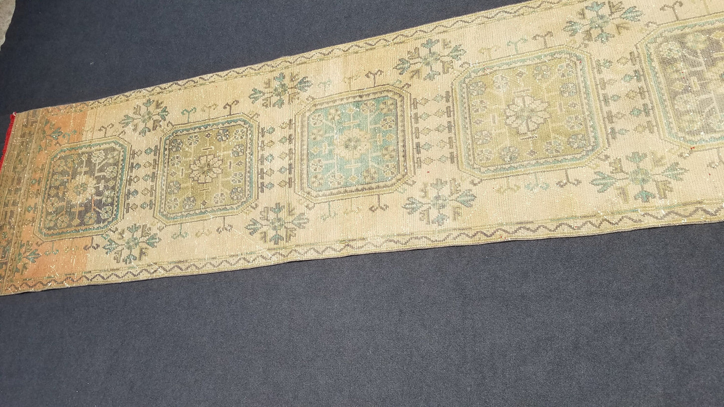 11'9x3' oushak turkish runner rug, vintage runner rug, vintage oushak rug, vintage anatolian rug,unique hand made rug,kitchen runner rug