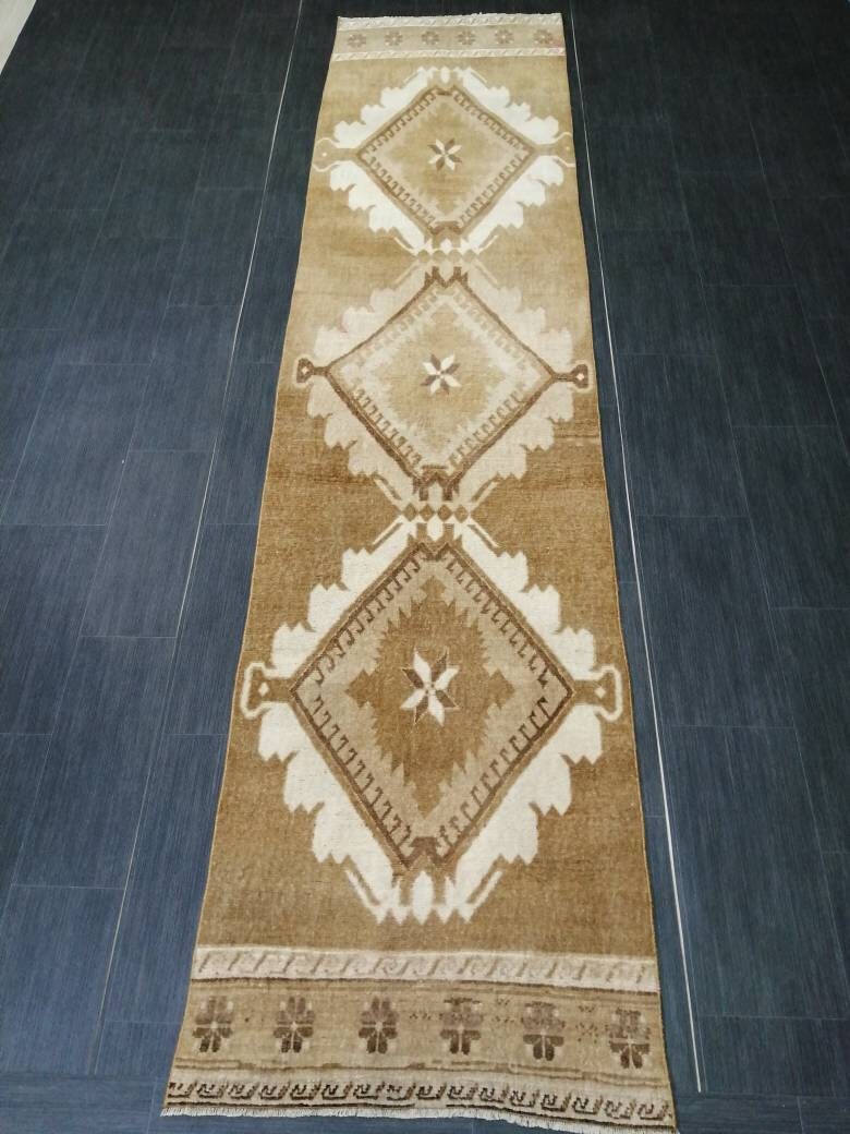 Neutral Runner Rug 2.5 x 10.7 Turkish Runner Rug Vintage Runner Rug Hallway Runner Rug Kitchen Runner Rug Neutral Wool Runner Rug