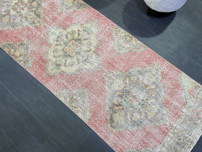 Turkish Runner Rug, Hand Knotted 2.8 x 12.7 Runner Rug, Vintage Runner Rug, Hallway Runner Rug, Persian Kitchen Runner Rug,Handmade Runner